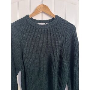 Vintage Sweater Mens LRG Green Chunky Knit Raglan Crewneck 90s Ribbed Dark Green